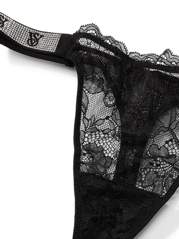 Deco Glass Lace Thong Panty in Black