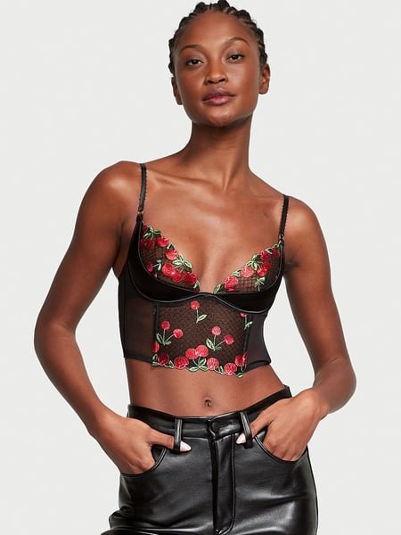 Sexy Faux Leather Open Cups Bra And Crop Top Set Back For Women